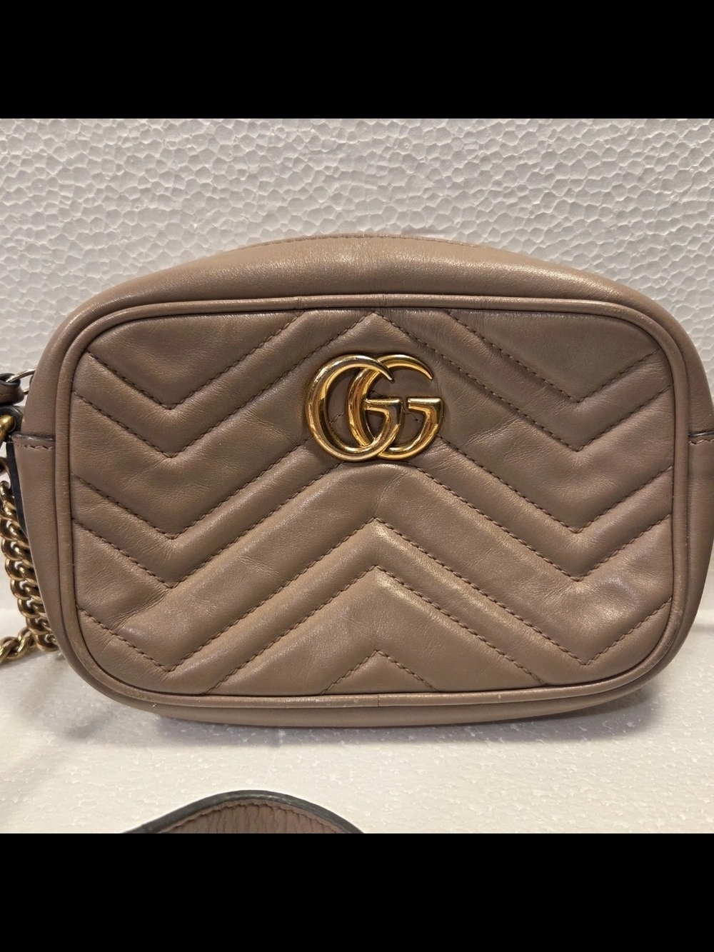 Gucci Beige Chevron Leather Crossbody with Gold GG